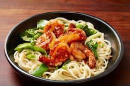 Hoi Sin Stir-Fry Prawns with Ramen Noodles and Chinese Broccoli